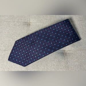 Dion Italian Silk Tie Blue Floral Pattern Vintage Handcrafted In Canada EUC